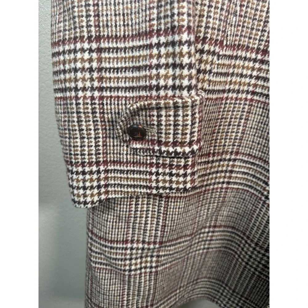 Vtg McGregor Men's Plaid Overcoat Sz 44 Glen Check‎ Wool Blend Belted Peacoat